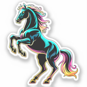 Paard Neon Licht Storing Retro Stijl Sticker