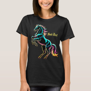 Paard Neon Licht Storing Retro Stijl T-shirt