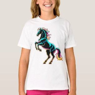 Paard Neon Licht Storing Retro Stijl T-shirt
