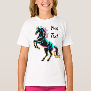 Paard Neon Licht Storing Retro Stijl T-shirt