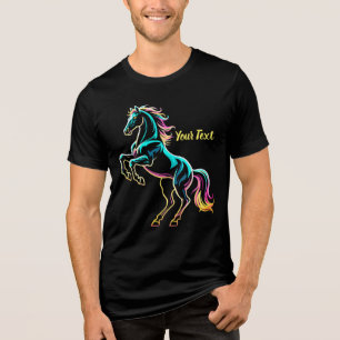 Paard Neon Licht Storing Retro Stijl Tri-Blend Shirt