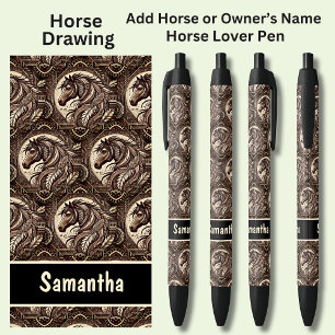 Paard of naam van eigenaar toevoegen, Sepia Horse  Zwarte Inkt Pen