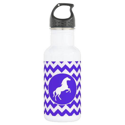 Paard op Blue Violet Chevron; Paardensport Waterfles (Voorkant)