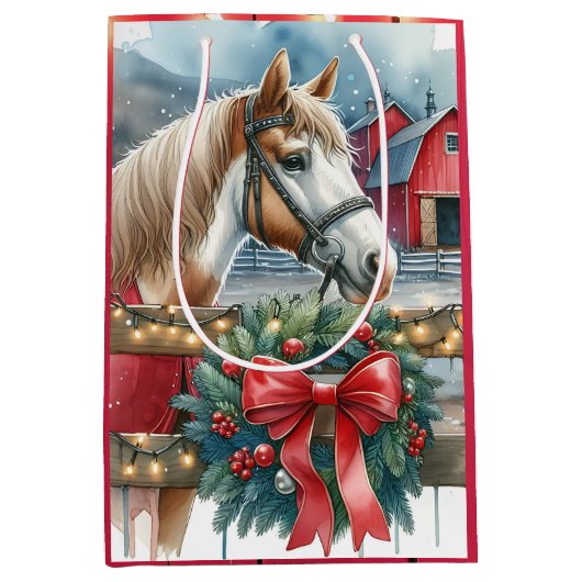 Paard op een Boerderij Kerst Medium Cadeauzakje (Voorkant)