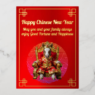 Paard op een troon Chinees Nieuwjaar Folie Kaart