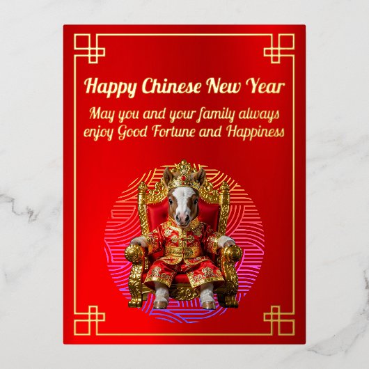 Paard op een troon Chinees Nieuwjaar Folie Kaart (Voorkant)