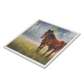 paard op het gras tegeltje (Zijkant)