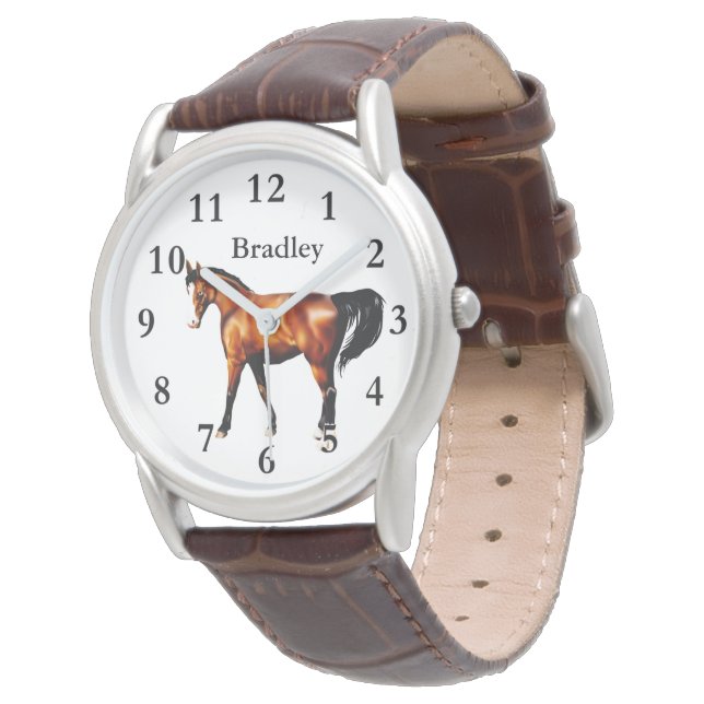 Paard op Mannen Classic Leather Strap Watch Horloge (Gekanteld)