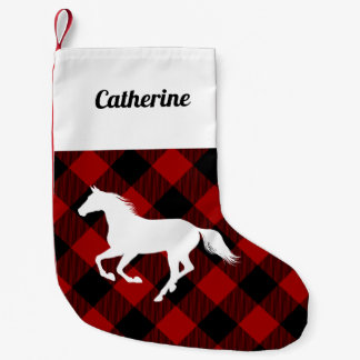 Paard op Red Buffalo Plaid Custom Kleine Kerstsok