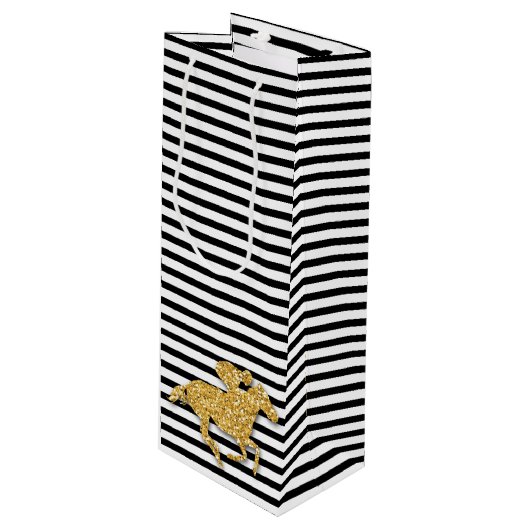 Paard op zwarte en witte strepen wijn cadeautas (Voorkant Gekanteld)