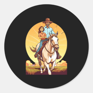 Paard Pap Vader Dochter Paardrijden Vader' Ronde Sticker