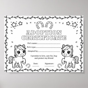 Paard pony adopteer een huisdier kleurcertificaat poster