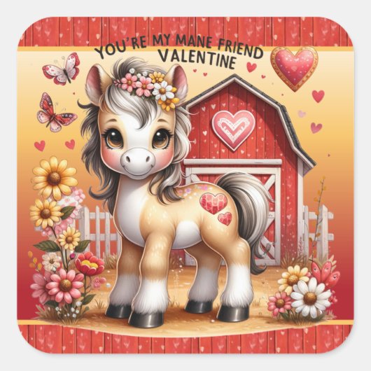 Paard Pony Valentijn Barnyard Sticker (Voorkant)