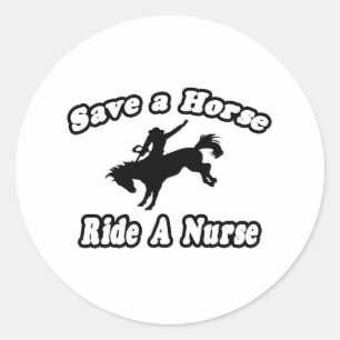 Paard redden, rijden verpleegster ronde sticker