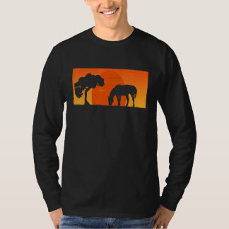 Paard  Retro Zonsondergang Kleuren Silhouet Paard T-shirt