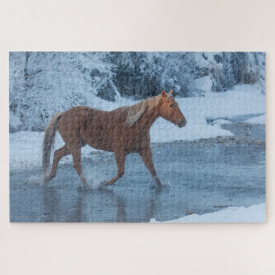 Paard rijden in de winter op Hideout Ranc Legpuzzel