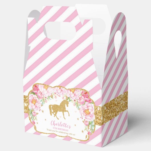 Paard Roze Bloemen Gouden Glitter Verjaardag Dank  Bedankdoosjes (Geopend)