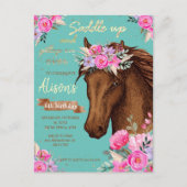 Paard Roze Bloemige Verjaardag  Briefkaart (Voorkant)