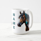 Paard schilderen met inheemse kralen koffiemok (Voorkant rechts)