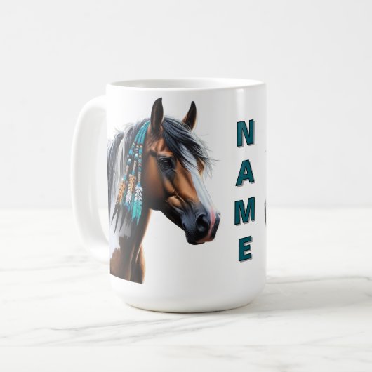 Paard schilderen met inheemse kralen koffiemok (Voorkant links)