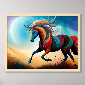 Paard schilderij Kleurrijke Run Verlichte maan nac Poster