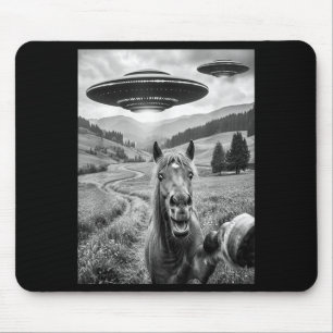 Paard Selfie met Alien UFO Grappig Paard Liefhebbe Muismat