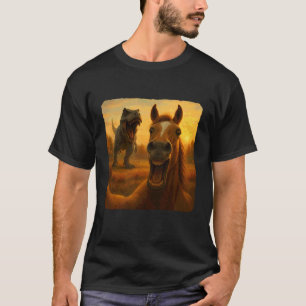 Paard Selfie T-Rex Dinosaurus Jacht Grappige Humor T-shirt