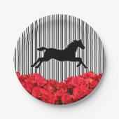Paard Silhouet Rode Rozen Zwarte Strepen Derby Papieren Bordje (Voorkant)
