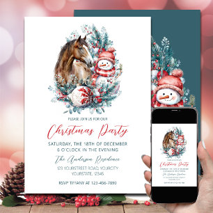 Paard sneeuwman Kerst waterverf elegant Kaart