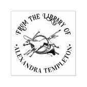 Paard springt door hoorn bibliotheek boeknaam  zelfinktende stempel (Design)