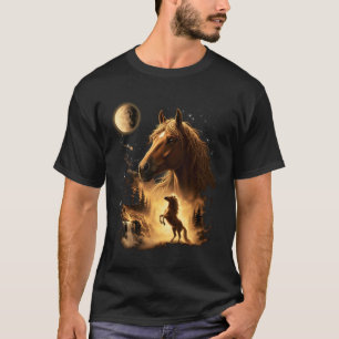 Paard Staand Achterste Benen Naar De Maan Geretros T-shirt