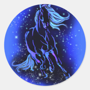 Paard Sticker loopt in Blue Starry maanlicht