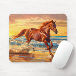 Paard Strand Oceaan Zonsondergang Schildering Muismat