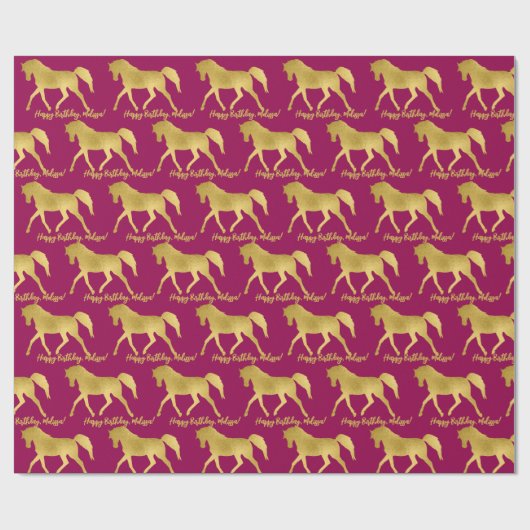 Paard thema goud en roze gepersonaliseerd cadeaupapier (Vlak)