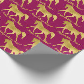 Paard thema goud en roze gepersonaliseerd cadeaupapier (Hoek)