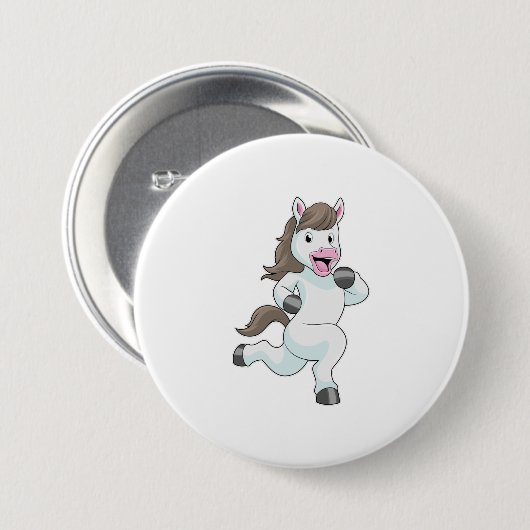 Paard tijdens draaiend bedrijf ronde button 7,6 cm (Voorkant /achterkant)