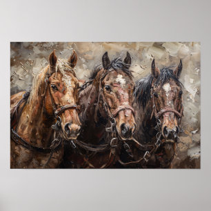Paard Trio olieverfschilderij Poster