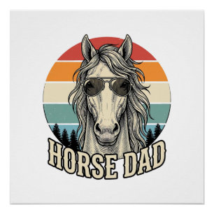 Paard Vader Vintage Zonsondergang Gravure Vector D Perfect Poster
