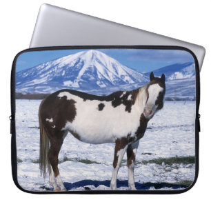 Paard van de verf die in de sneeuw staat laptop sleeve