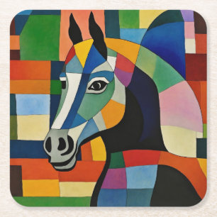 Paard van kleuren vierkante kartonnen onderzetter
