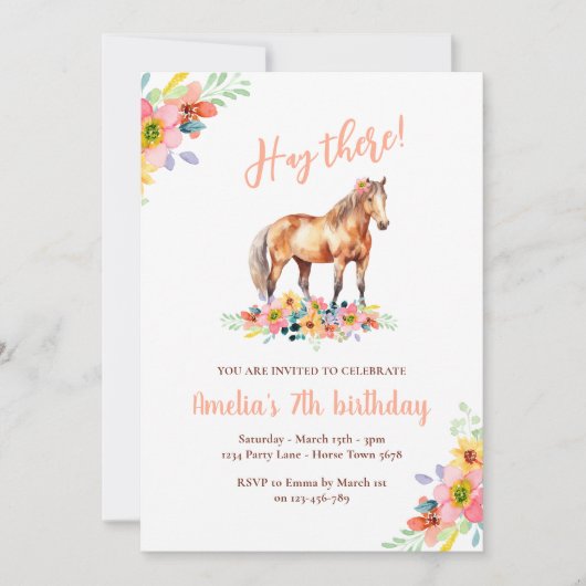 Paard Verjaardag Bloemen Pony Roze Kaart (Voorkant)