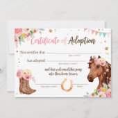 Paard Verjaardag Pony Adoptie Certificaat Partij Kaart (Voorkant)