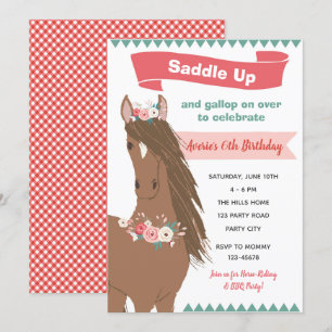  Paard Verjaardag Uitnodiging (Floral)