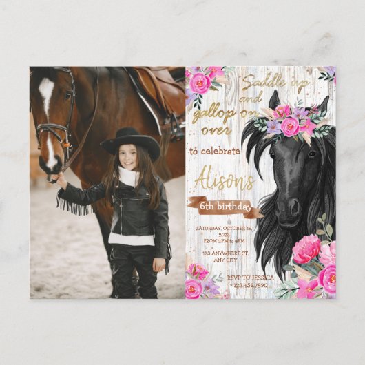 Paard Verjaardagsfeestje rustieke Cowgirl Verjaard Briefkaart (Voorkant)