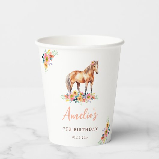 Paard Waterverf Verjaardagsfeest Pony Papieren Bekers (Achterkant)