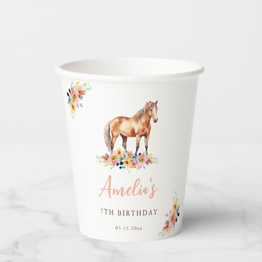 Paard Waterverf Verjaardagsfeest Pony Papieren Bekers (Voorkant)