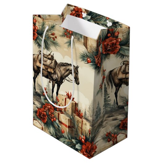 Paard Western Cowboy Kerst Medium Cadeauzakje (Achterkant Gekanteld)
