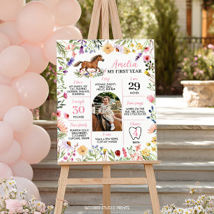 Paard Wilde Bloem Eerste Jaar Foto Mijlpaal Poster