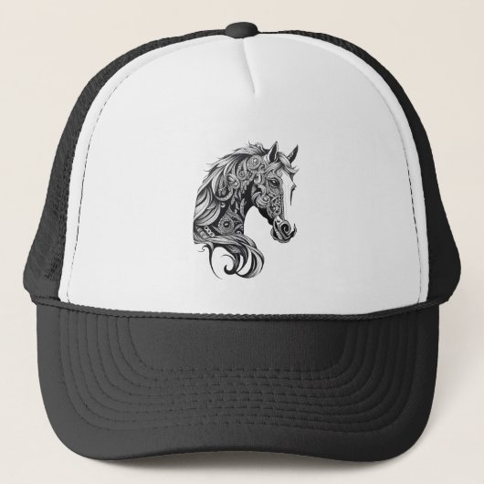Paard Wilde Dier Natuur Illustratie Art Tattoo Trucker Pet (Voorkant)