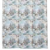 Paard winterpatroon besneeuwd bos landschap douchegordijn (Voorkant)